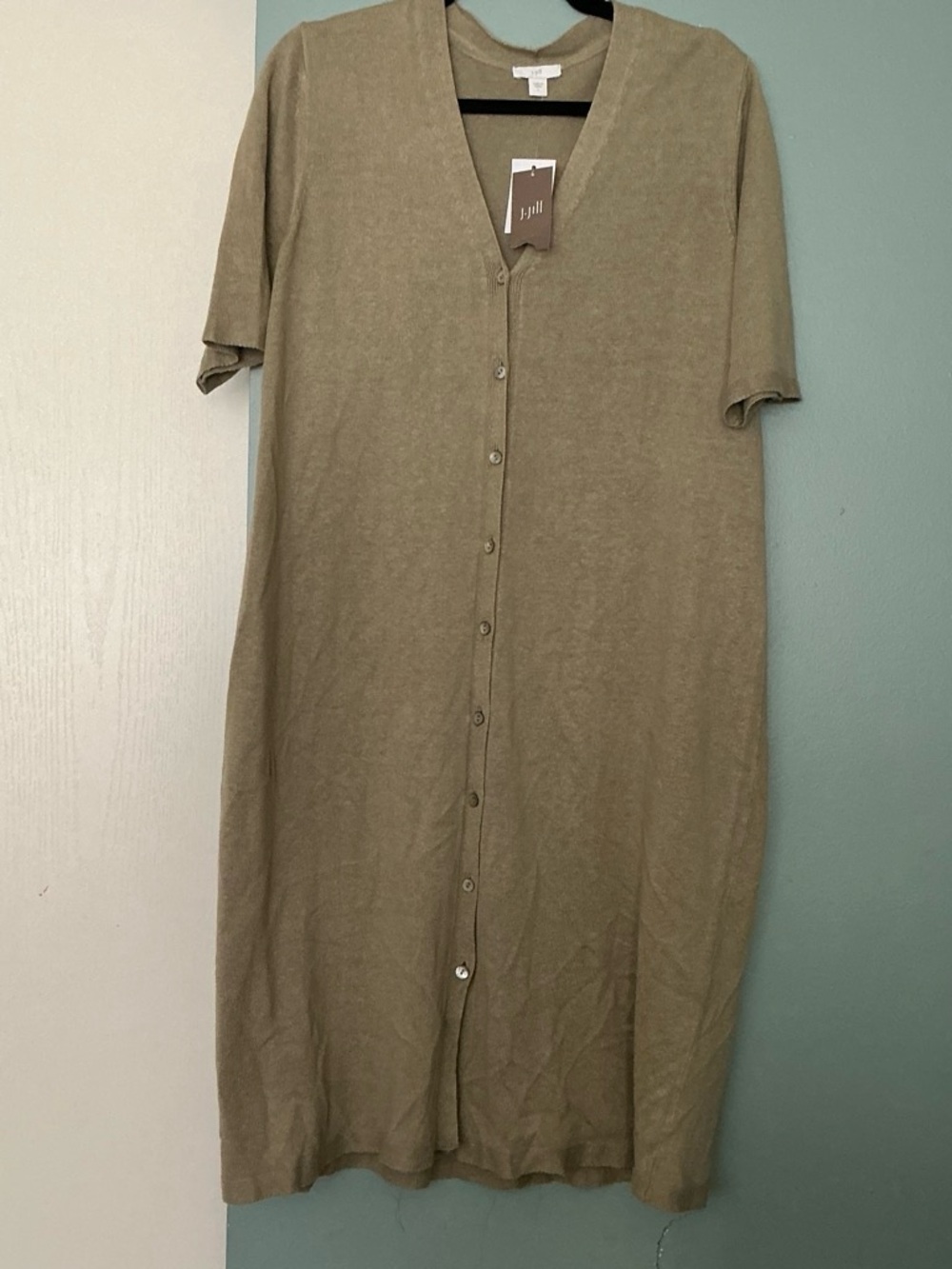 J. Jill Olive-Green Button-Front Shirt Dress
